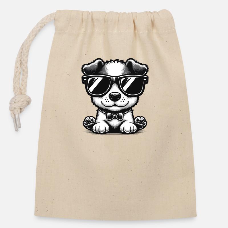 Chien teckel mignon - Sac cadeau en coton avec cordon (14 x 20 cm) - nature