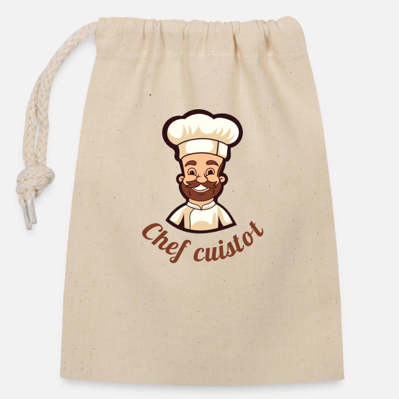 CHEF CUISTOT - Sac cadeau en coton avec cordon (14 x 20 cm) - nature
