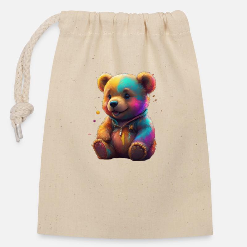 Teddybär - Verschließbarer Geschenkbeutel aus Baumwolle (14x20cm) - Natur