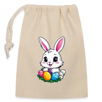 Funny little easter bunny with colorful eggs - Closable cotton gift bag (14x20cm) - nature - Front