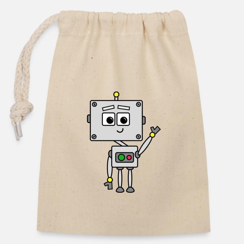 Robot Johnny - Closable cotton gift bag (14x20cm) - nature