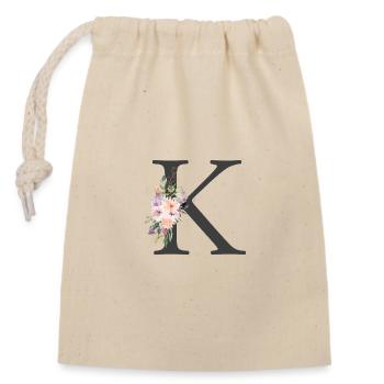 Lettre K, Monogramme, Floral - Sac cadeau en coton avec cordon (14 x 20 cm) - nature - Devant