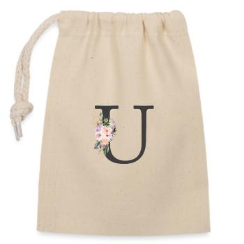 Lettre U, Monogramme, Fleurs - Sac cadeau en coton avec cordon (14 x 20 cm) - nature - Devant