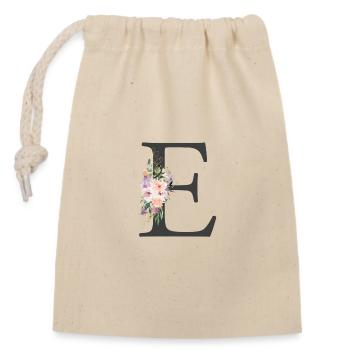 Lettre E, Monogramme, Fleurs - Sac cadeau en coton avec cordon (14 x 20 cm) - nature - Devant