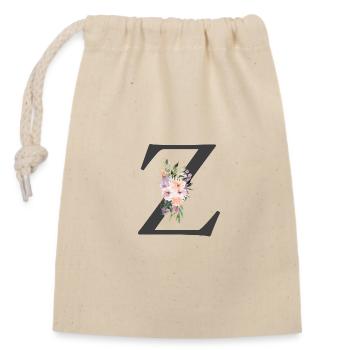 Lettre Z, Monogramme, Fleurs - Sac cadeau en coton avec cordon (14 x 20 cm) - nature - Devant