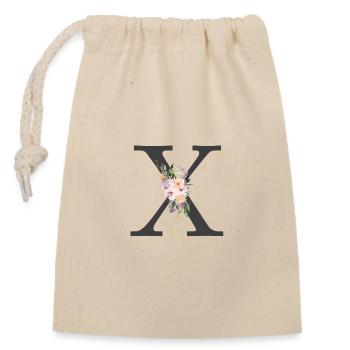 Letter X, Monogram, Flowers - Closable cotton gift bag (14x20cm) - nature - Front