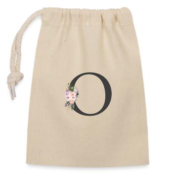 Lettre O, Monogramme, Fleurs - Sac cadeau en coton avec cordon (14 x 20 cm) - nature - Devant