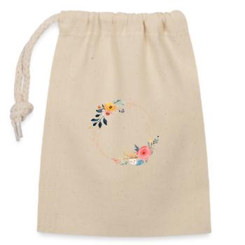 Floral wreath, customizable - Closable cotton gift bag (14x20cm) - nature - Front