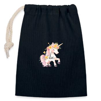 Bo! Design fleur de licorne, personnalisable - Sac cadeau en coton avec cordon (14 x 20 cm) - bleu marine - Devant