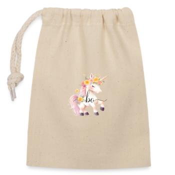 Bo! Unicorn flower design, customizable - Closable cotton gift bag (14x20cm) - nature - Front