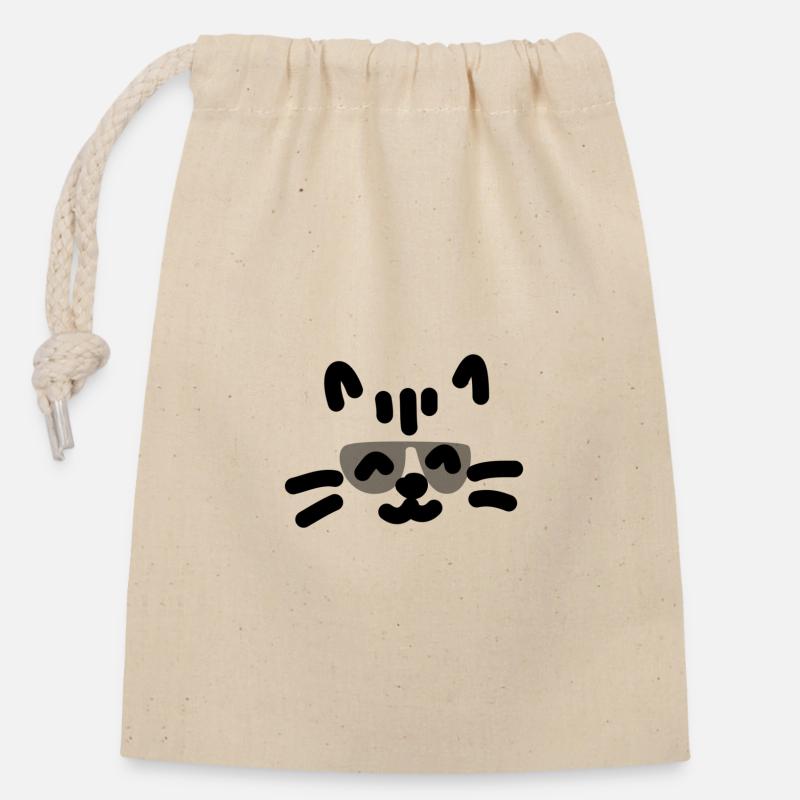 Chat cool Katze - Sac cadeau en coton avec cordon (14 x 20 cm) - nature
