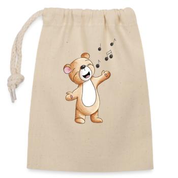 Ours de musique - Sac cadeau en coton avec cordon (14 x 20 cm) - nature - Devant