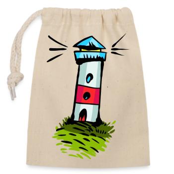 Leuchtturm Cartoon - Verschließbarer Geschenkbeutel aus Baumwolle (14x20cm) - Natur - Vorne