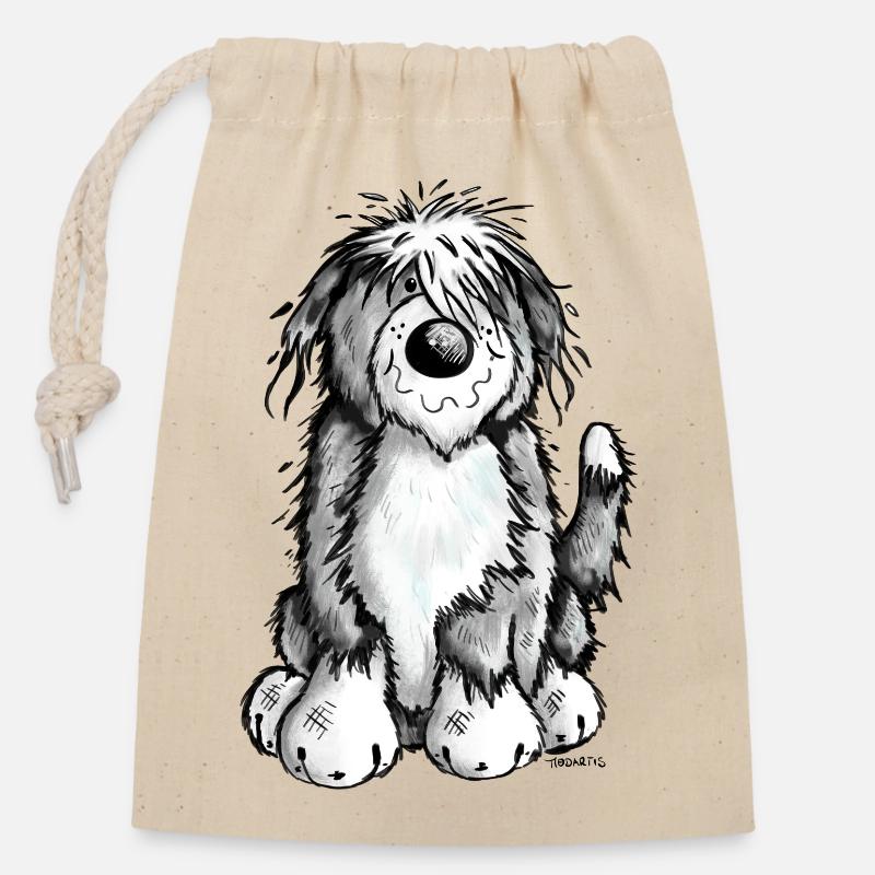Niedlicher Bearded Collie - Verschließbarer Geschenkbeutel aus Baumwolle (14x20cm) - Natur