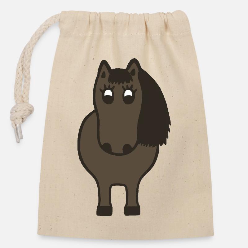 Kugelrundes Pony - Verschließbarer Geschenkbeutel aus Baumwolle (14x20cm) - Natur