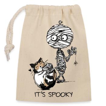 Maman et Chat - Motif d’Halloween - C’est effrayant - Sac cadeau en coton avec cordon (14 x 20 cm) - nature - Devant