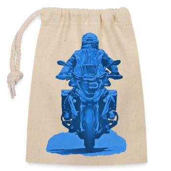 Motorradfahrer blau - Verschließbarer Geschenkbeutel aus Baumwolle (14x20cm) - Natur - Vorne
