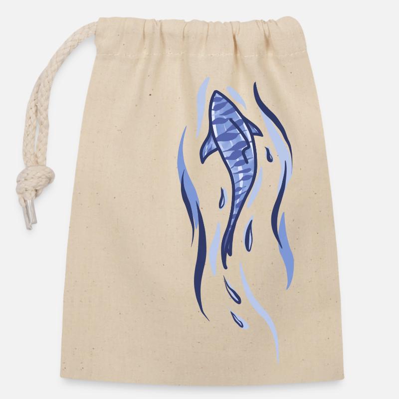 Illustration de requin - Sac cadeau en coton avec cordon (14 x 20 cm) - nature