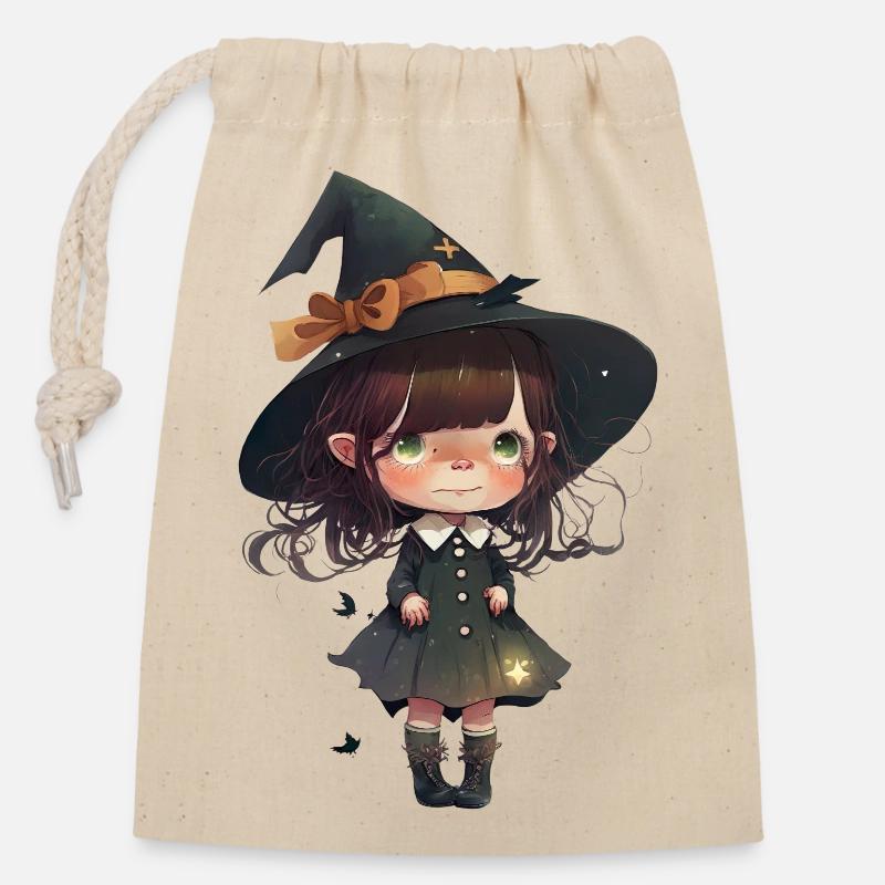 La petite sorcière - Sac cadeau en coton avec cordon (14 x 20 cm) - nature