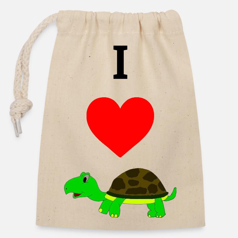 I love turtles - Verschließbarer Geschenkbeutel aus Baumwolle (14x20cm) - Natur