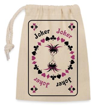 Joker Jolly Clown Girl Kartenspiel Spielkarte - Verschließbarer Geschenkbeutel aus Baumwolle (14x20cm) - Natur - Vorne