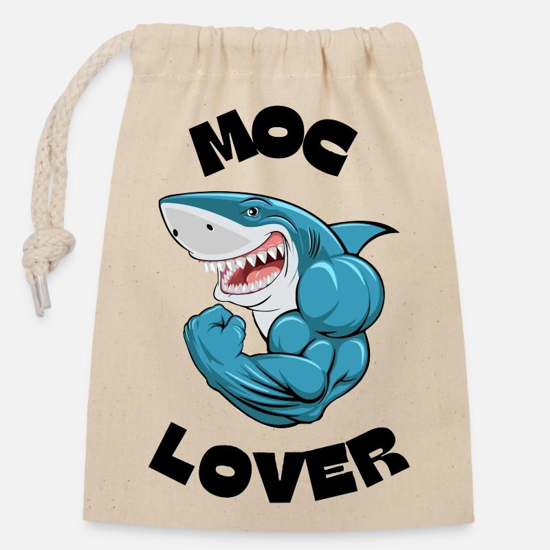 shark - Closable cotton gift bag (14x20cm) - nature