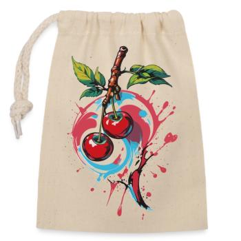 Rote Kirsche Cherries Kirschen Cherry - Verschließbarer Geschenkbeutel aus Baumwolle (14x20cm) - Natur - Vorne