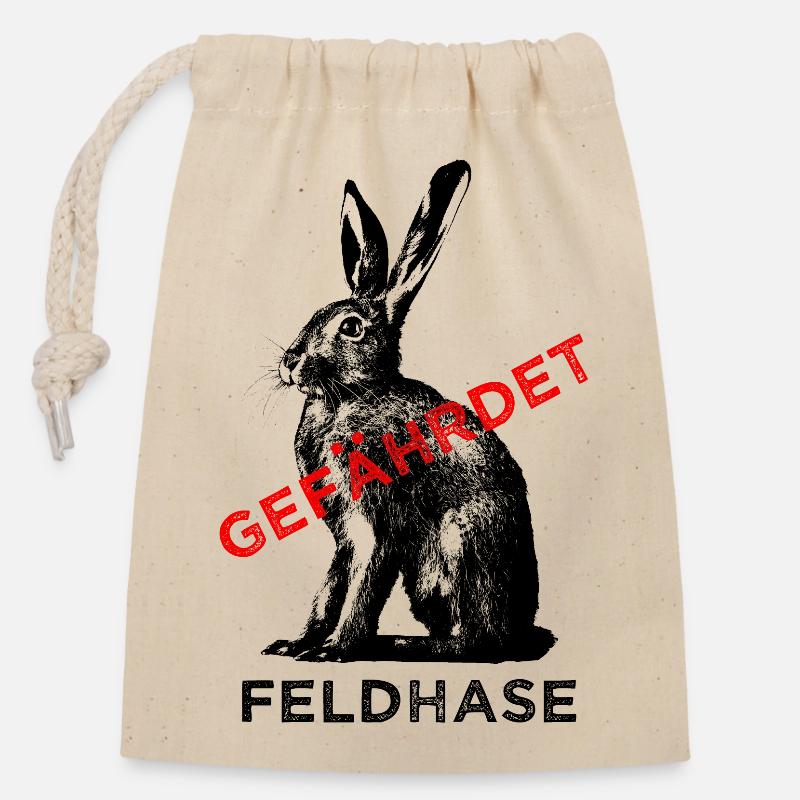 Der Feldhase ist gefährdet. - Verschließbarer Geschenkbeutel aus Baumwolle (14x20cm) - Natur