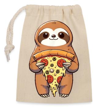 Paresseux tenant une pizza Amateur de gastronomie drôle - Sac cadeau en coton avec cordon (14 x 20 cm) - nature - Devant