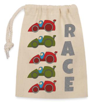 Course de voitures - Sac cadeau en coton avec cordon (14 x 20 cm) - nature - Devant