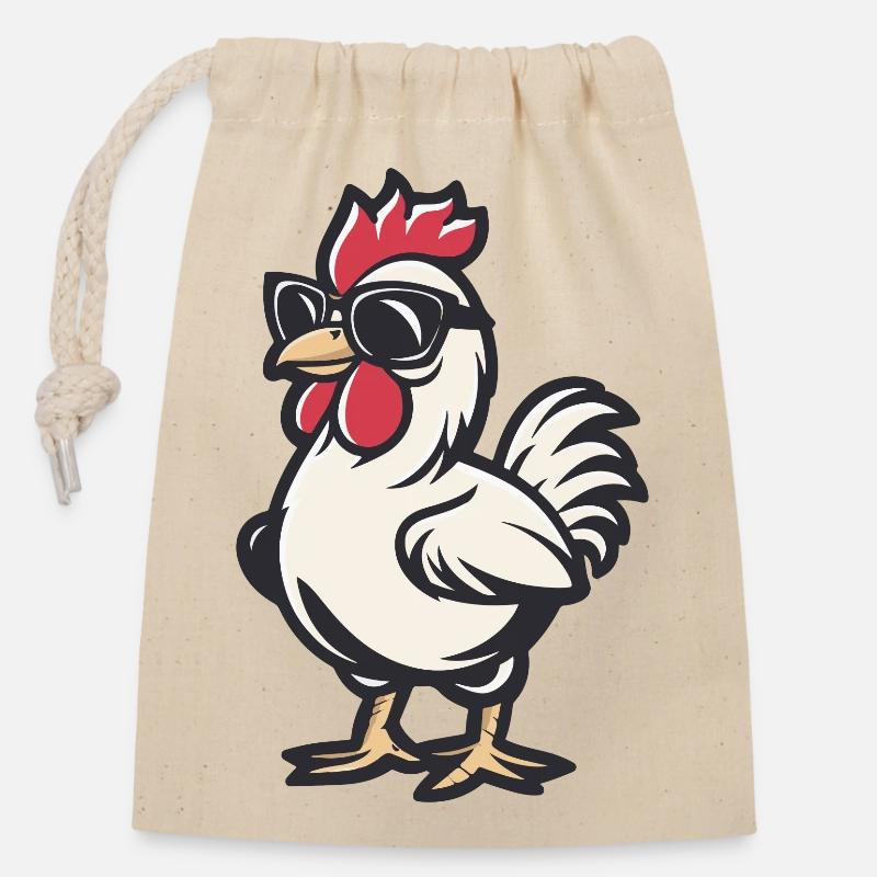 Huhn Comic Cool - Verschließbarer Geschenkbeutel aus Baumwolle (14x20cm) - Natur