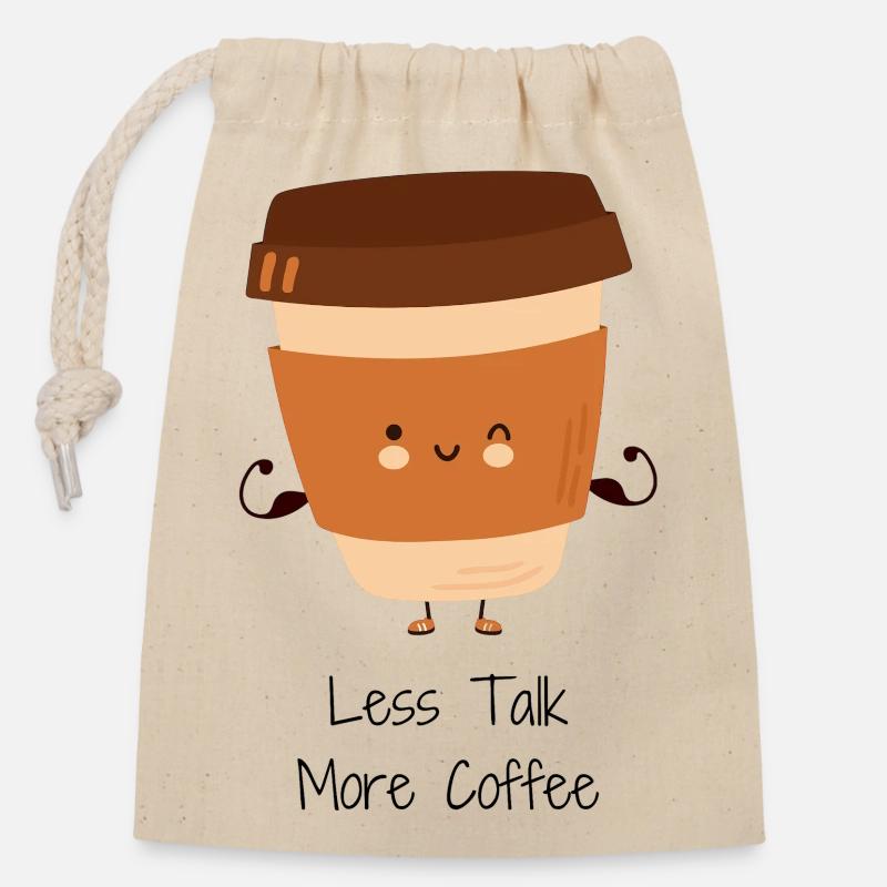 Less Talk More Coffee Cup Illustration - Closable cotton gift bag (14x20cm) - nature