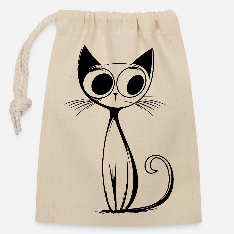 RetroCat Noir - Sac cadeau en coton avec cordon (14 x 20 cm) - nature