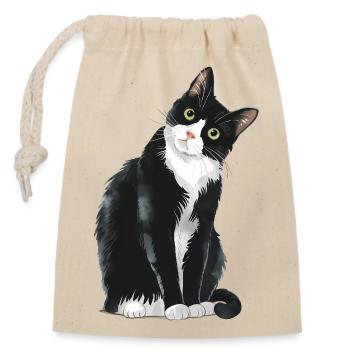 Black And White Cat - Closable cotton gift bag (14x20cm) - nature - Front