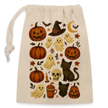 Halloween Süßigkeiten & Spuk Motive - Verschließbarer Geschenkbeutel aus Baumwolle (14x20cm) - Natur - Vorne