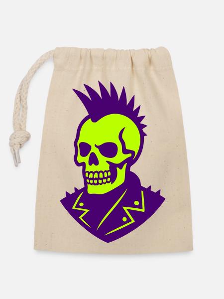 Punk Skull Illustration auf Neon - Verschließbarer Geschenkbeutel aus Baumwolle (14x20cm) - Natur