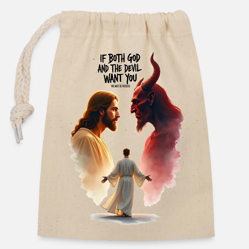 God's Choice Between Good and Evil - Closable cotton gift bag (14x20cm) - nature