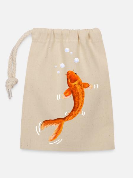 Wasserfarbener Koi im Sprudelflug - Verschließbarer Geschenkbeutel aus Baumwolle (14x20cm) - Natur