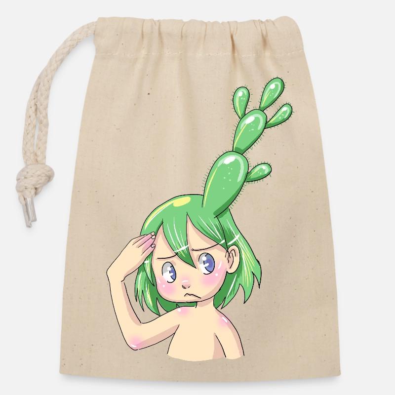 cactus - Sac cadeau en coton avec cordon (14 x 20 cm) - nature