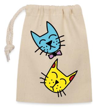 Duo de chats couleurs pastel - Sac cadeau en coton avec cordon (14 x 20 cm) - nature - Devant