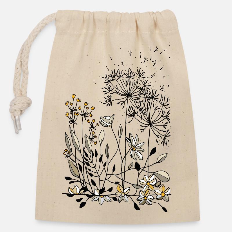 Blumen - Verschließbarer Geschenkbeutel aus Baumwolle (14x20cm) - Natur