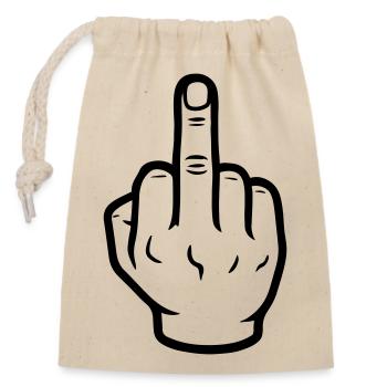 Hand middle finger - Closable cotton gift bag (14x20cm) - nature - Front