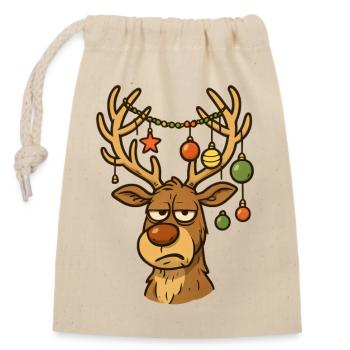 Christmas Deer with Ornaments - Closable cotton gift bag (14x20cm) - nature - Front