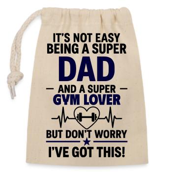 Heart + Strength Training – Super Papa Muscle Man - Closable cotton gift bag (14x20cm) - nature - Front