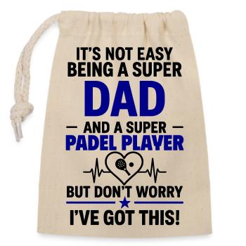Cœur + Padel – Super Dad Padel Player - Sac cadeau en coton avec cordon (14 x 20 cm) - nature - Devant