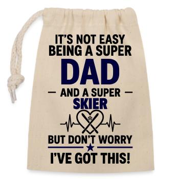 Cœur + Ski – Super Dad Skier - Sac cadeau en coton avec cordon (14 x 20 cm) - nature - Devant