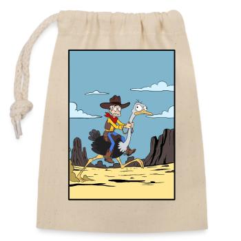 Cow-boy chevauchant un émeu dans le désert - Sac cadeau en coton avec cordon (14 x 20 cm) - nature - Devant