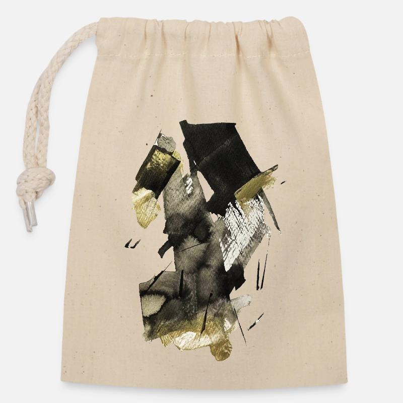 Golden Brushstrokes Abstract - Closable cotton gift bag (14x20cm) - nature