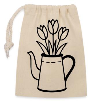 Kanne mit Tulpen – Frühlings Blumenmotiv - Verschließbarer Geschenkbeutel aus Baumwolle (14x20cm) - Natur - Vorne