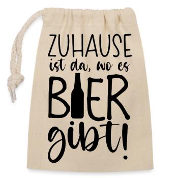 Zuhause ist - Verschließbarer Geschenkbeutel aus Baumwolle (14x20cm) - Natur - Vorne